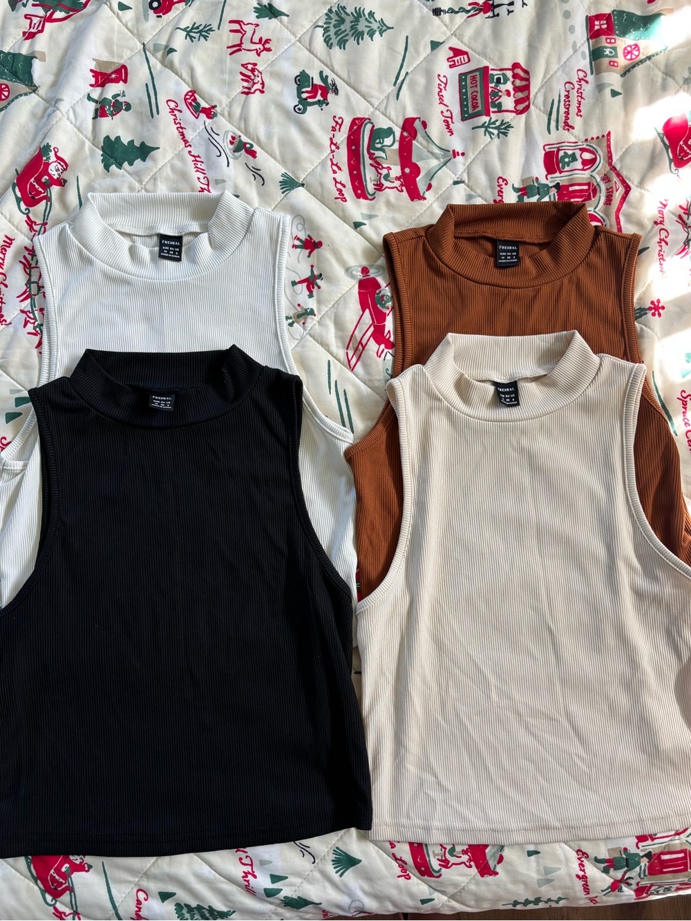 Ribbed Mock Neck Tank Top - White, Black, Cream, Brown